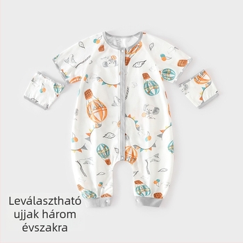 Baba alvózsák szétválasztható ujjakkal és levehető ujjaival; 95% pamut anyag, bélés és töltet pamutból; alkalmas tavaszra, nyárra és őszre