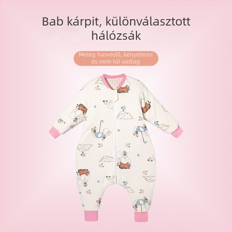 Lábszáras alvózsák babáknak és kisgyermekeknek – pamut anyag, velúr töltet, nyomtatott minta, 0–3 éves korosztály