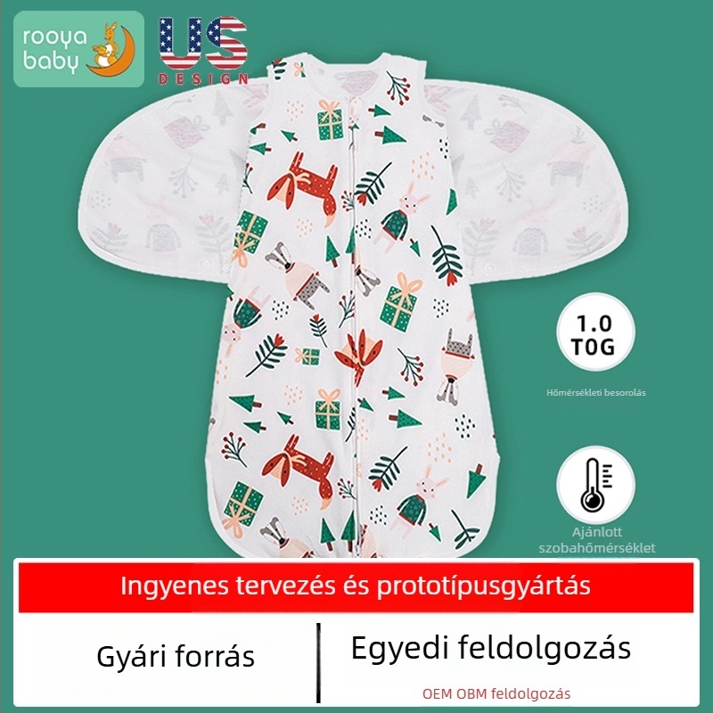 Pamut újszülött hálózsák, 120 cm, antibakteriális, hőmérséklet-szabályozó, nedvességelvezető, állatmintás