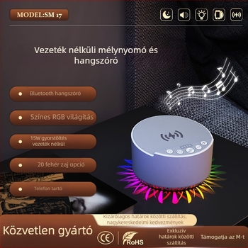 Bluetooth alvássegítő hangszóró időzítővel és zenével, 15W vezeték nélküli gyors töltés, beépített akkumulátor