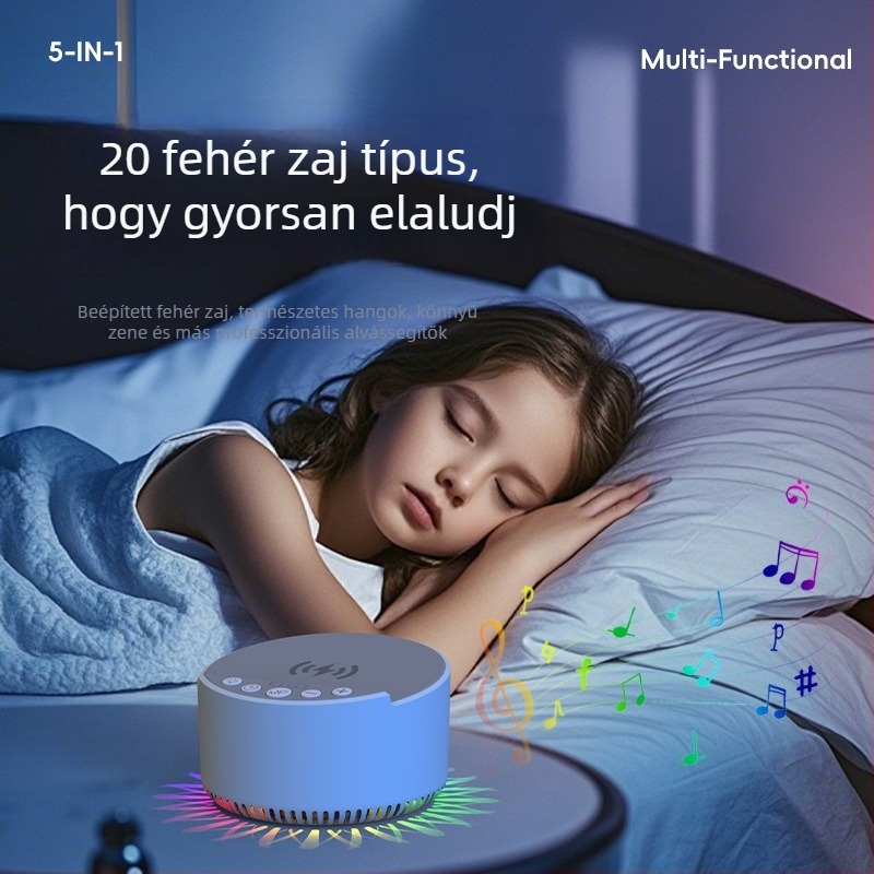 Bluetooth alvássegítő hangszóró időzítővel és zenével, 15W vezeték nélküli gyors töltés, beépített akkumulátor