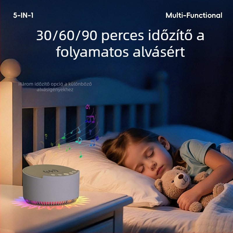 Bluetooth alvássegítő hangszóró időzítővel és zenével, 15W vezeték nélküli gyors töltés, beépített akkumulátor