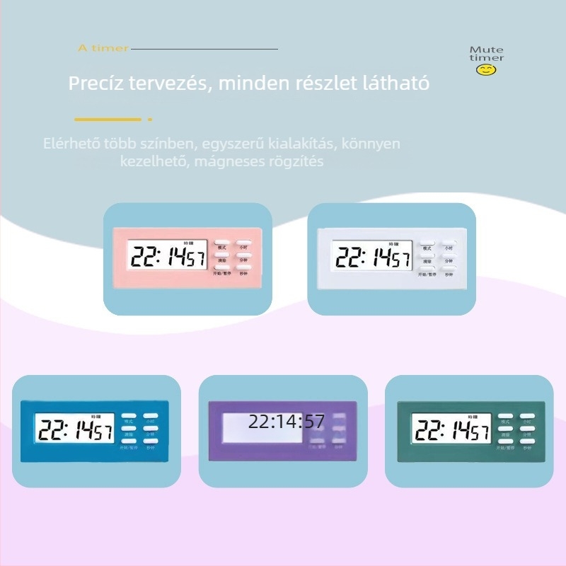 Mini többfunkciós időzítő ébresztő diákoknak, elektronikus működés, LCD számkijelző, téglalap alakú kivitel, elemről működik