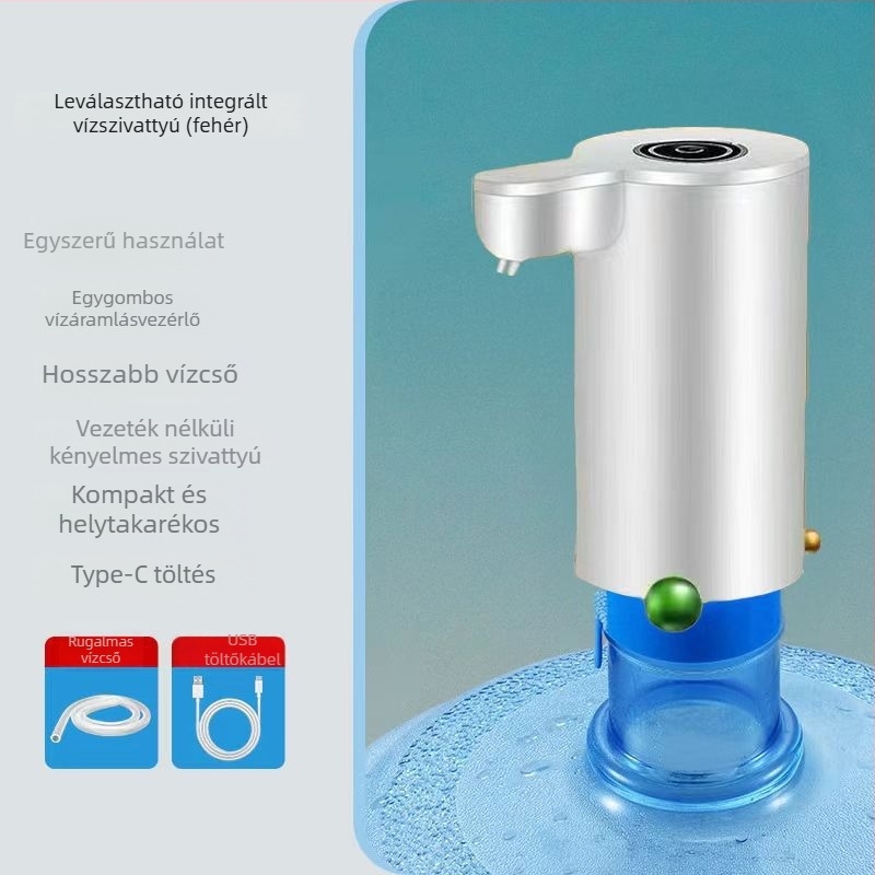Családi elektromos vízadagoló palackhoz, automatikus nyomásos adagolás ásványvízhez, Modell 076, 5V, 4W, PP-korpus, érintéses indítás