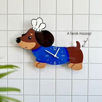Rajzolt dachshund farkát mozgató dekoratív falióra a nappaliba – háziállatóra