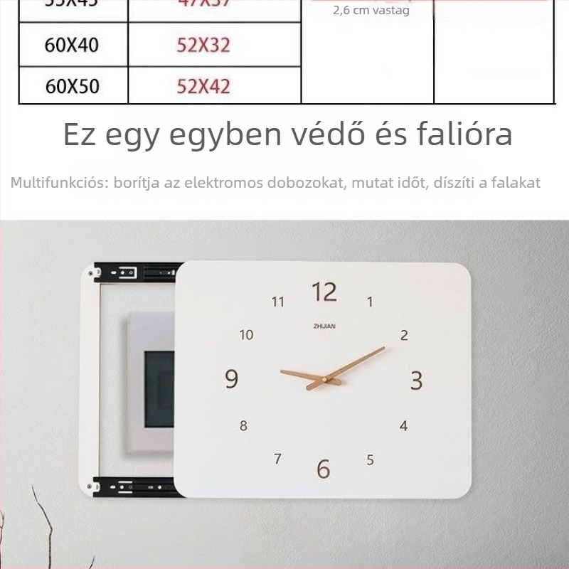 Fali óra elektromos mérő- és biztosítótáblázás fedésére — skandináv stílusú falikép, telepítés fúrás nélkül; ugrókéses mozgás, LCD és mutató kijelző, zafír ház, kvarc üveg tükör, papír laminált számlap