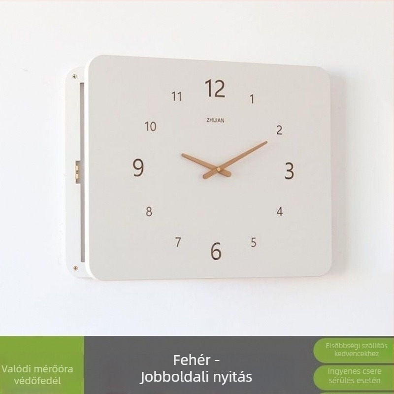 Fali óra elektromos mérő- és biztosítótáblázás fedésére — skandináv stílusú falikép, telepítés fúrás nélkül; ugrókéses mozgás, LCD és mutató kijelző, zafír ház, kvarc üveg tükör, papír laminált számlap