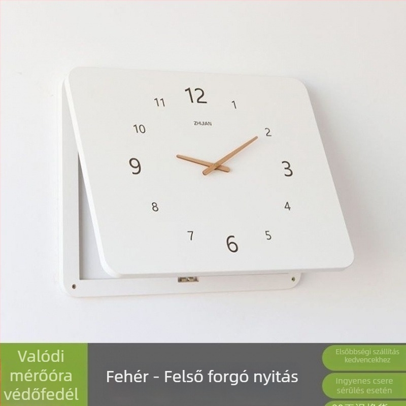 Fali óra elektromos mérő- és biztosítótáblázás fedésére — skandináv stílusú falikép, telepítés fúrás nélkül; ugrókéses mozgás, LCD és mutató kijelző, zafír ház, kvarc üveg tükör, papír laminált számlap