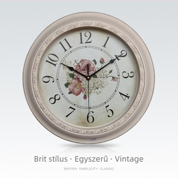 Európai stílusú vintage falióra, kör alakú, 14 hüvelykes, nappaliba, akkumulátorral működő, sima másodperces mozgás