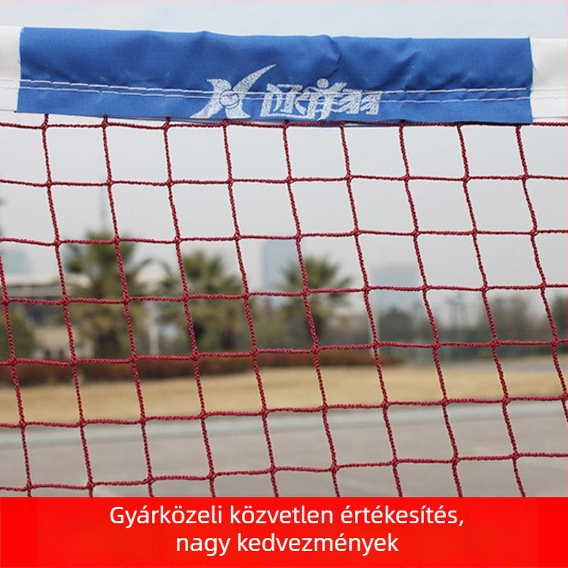 Negyoldalú szegélyű tollaslabda háló, szabványos kerettel és bevont acélhuzallal a húzáshoz — versenyekre és edzésekre