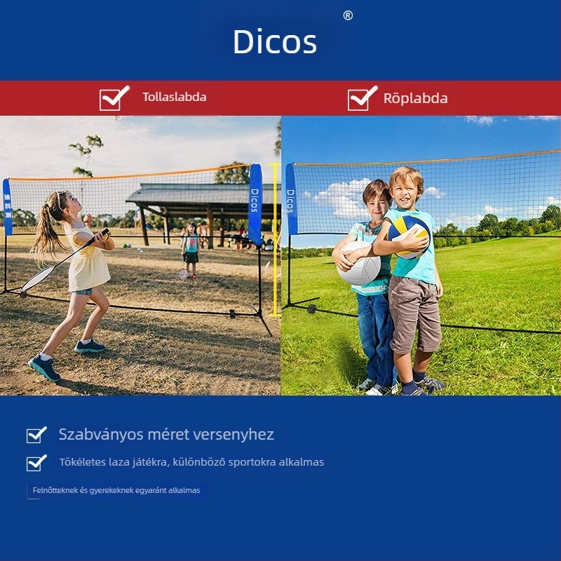 Badminton hálókeret – hordozható, összecsukható kültéri versenykeret, alumíniumötvözet, Dicos márka, privát címkézésre alkalmas