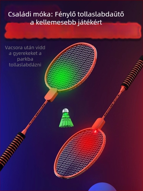 Badmintonütő világító fénnyel, ultra könnyű titan ötvözet váz, nejlon húrok, 95–100 g tömeg, fogantyú vastagsága G1