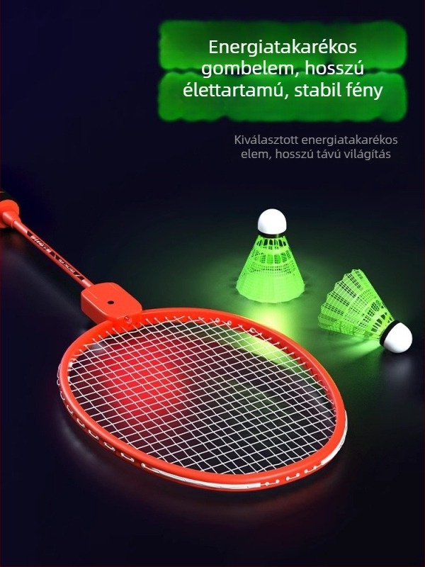 Badmintonütő világító fénnyel, ultra könnyű titan ötvözet váz, nejlon húrok, 95–100 g tömeg, fogantyú vastagsága G1