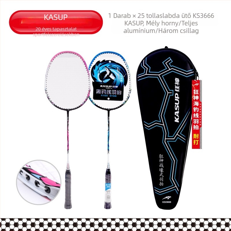 Badmintonütő, alumínium ötvözet keret, tömeg 95–100 g, markolat vastagsága G5, egyenes nyél