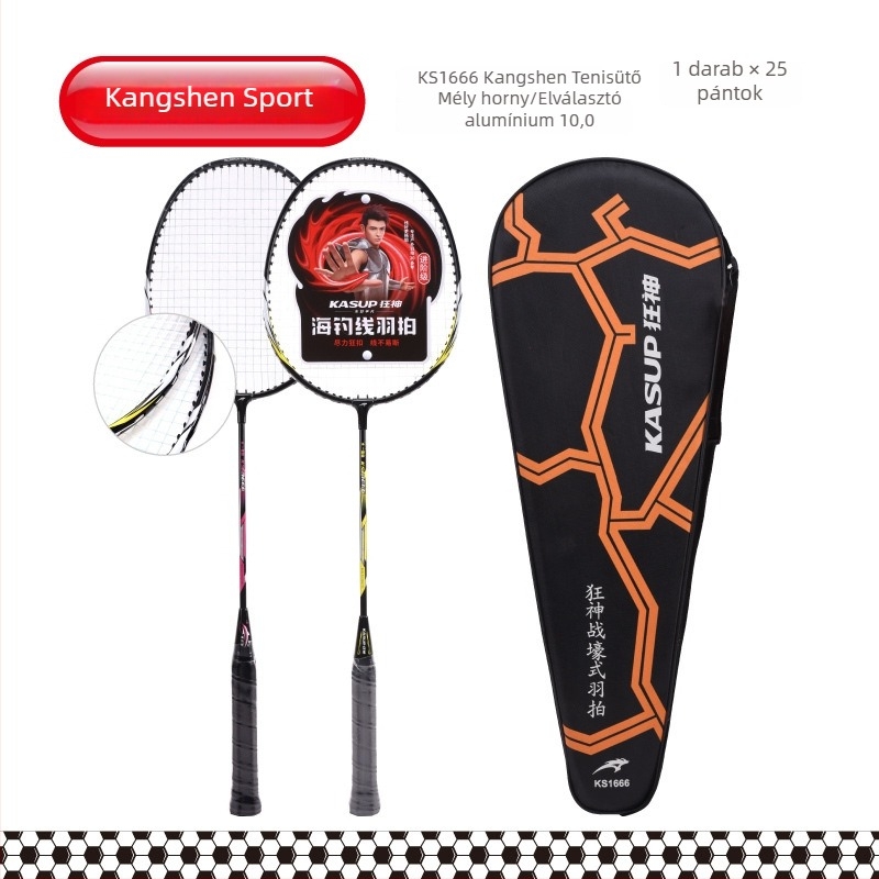 Badmintonütő, alumínium ötvözet keret, tömeg 95–100 g, markolat vastagsága G5, egyenes nyél