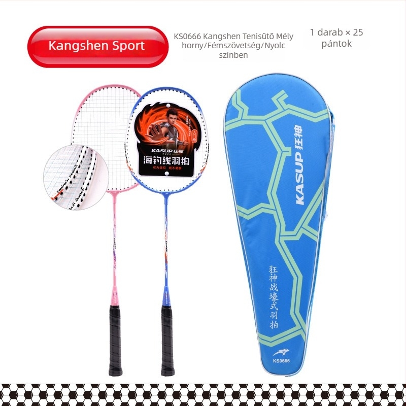 Badmintonütő, alumínium ötvözet keret, tömeg 95–100 g, markolat vastagsága G5, egyenes nyél
