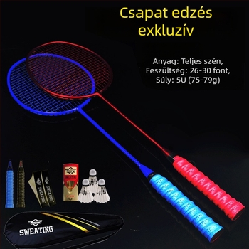 Badmintonütő szénszálas kerettel; tömeg 75–79 g; fogantyú vastagsága G4; ütőtípus: egyenes ütés