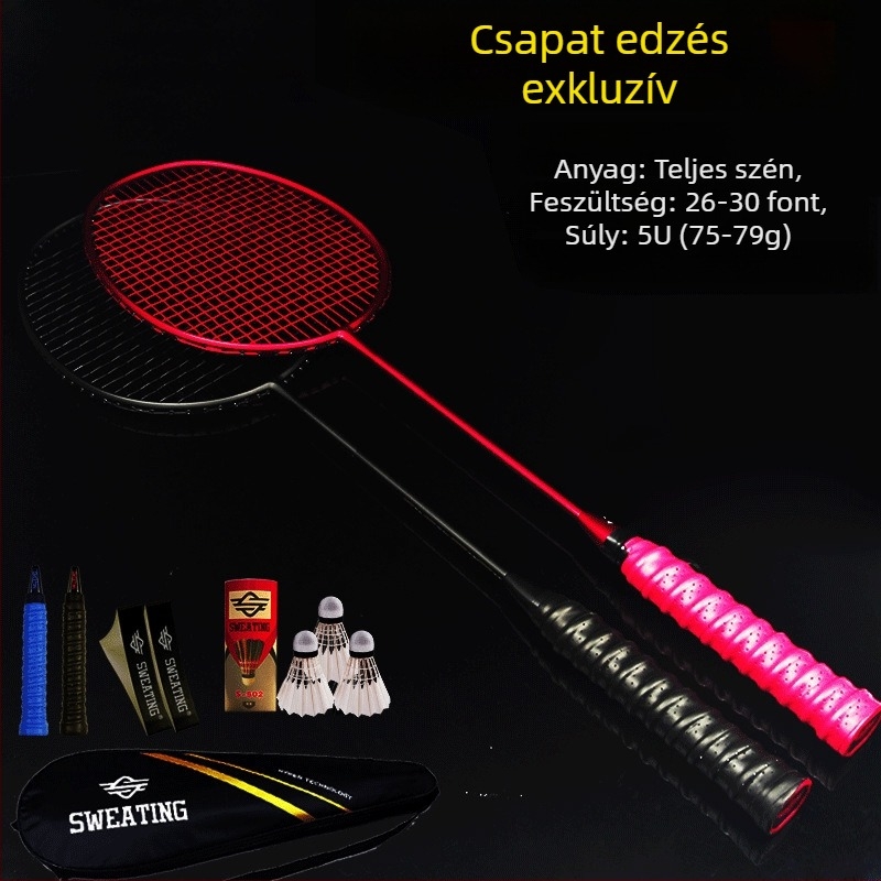 Badmintonütő szénszálas kerettel; tömeg 75–79 g; fogantyú vastagsága G4; ütőtípus: egyenes ütés