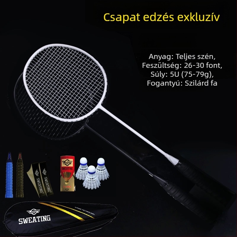 Badmintonütő szénszálas kerettel; tömeg 75–79 g; fogantyú vastagsága G4; ütőtípus: egyenes ütés