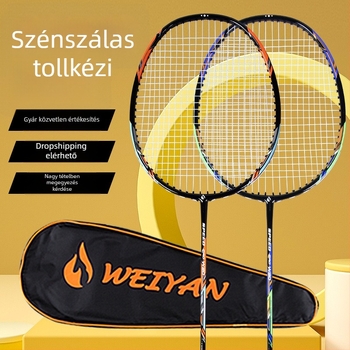 Bádmintonütő – szénszálas váz, súly 90–94 g, 2 darabos készlet, egyenes nyelet, kezdőknek és haladóknak