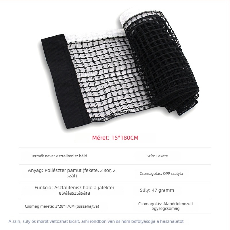 Hordozható összecsukható pingpong hálókeret gyors telepítéssel belső és külső használatra (Anyag: poliészter; Súly: 50 g; Alkalmas asztali tenisze és tollaslabdához)
