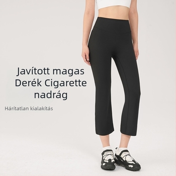 Női jóga nadrág, magas derék, rövid fazon, szorosan illeszkedő, légáteresztő nylon-spandex anyag (80% nylon, 20% spandex).