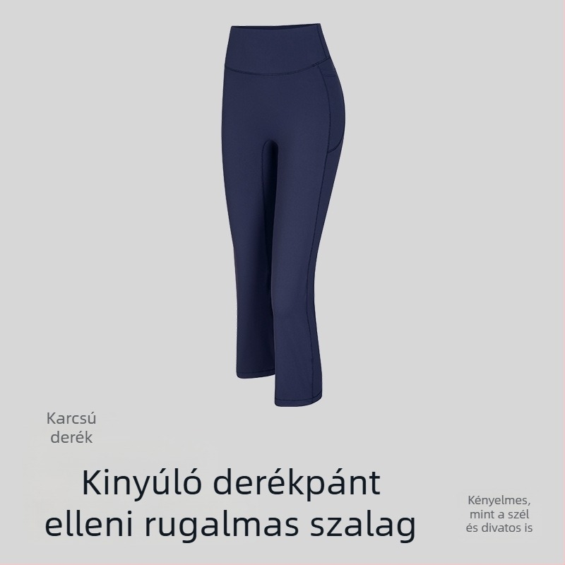 Női jóga nadrág, magas derék, rövid fazon, szorosan illeszkedő, légáteresztő nylon-spandex anyag (80% nylon, 20% spandex).