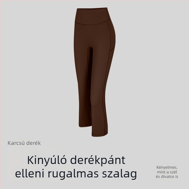 Női jóga nadrág, magas derék, rövid fazon, szorosan illeszkedő, légáteresztő nylon-spandex anyag (80% nylon, 20% spandex).