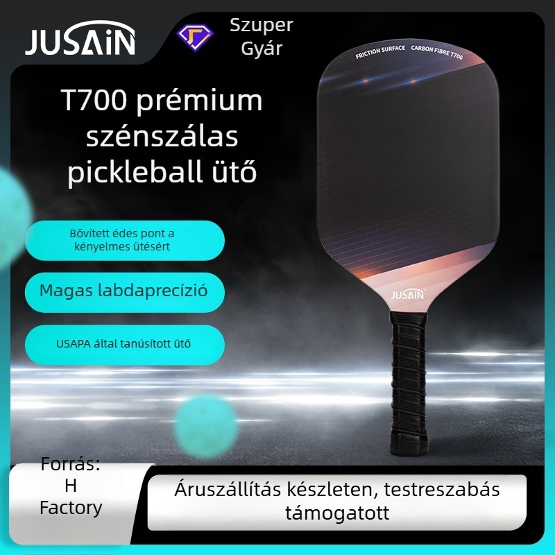 Jusian karbon fiber pickleball ütő — kb. 225 g, egybeöntött, melegpréselt konstrukció, verseny szintű