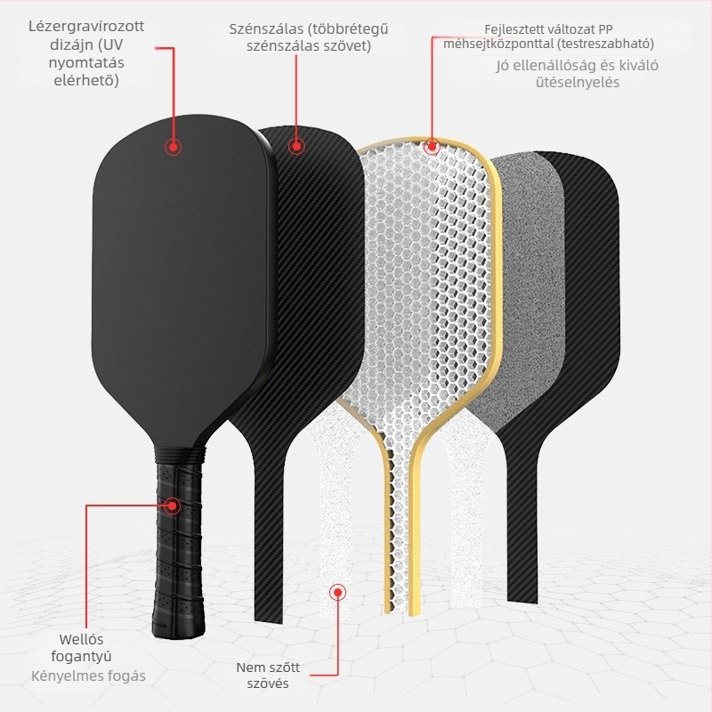 Jusian karbon fiber pickleball ütő — kb. 225 g, egybeöntött, melegpréselt konstrukció, verseny szintű
