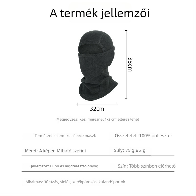 Kerékpáros maszk szélvédett kapucnival, fleece bélésű, uniszex, poliészter anyag – Qianqianwo márka