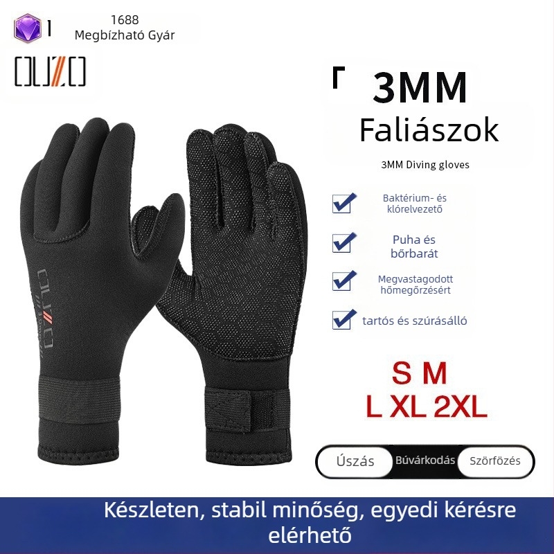 OUZO 3 mm neoprén búvárkesztyűk – karcolásálló, kopásálló és csúszásmentes, vastított és meleg téli úszáshoz és horgászathoz