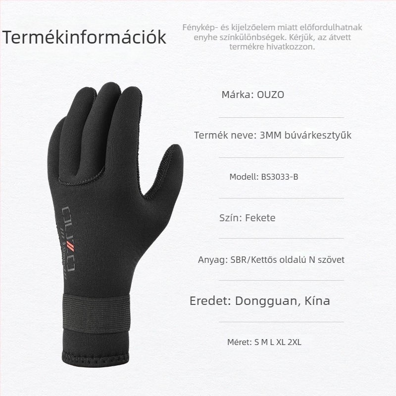 OUZO 3 mm neoprén búvárkesztyűk – karcolásálló, kopásálló és csúszásmentes, vastított és meleg téli úszáshoz és horgászathoz