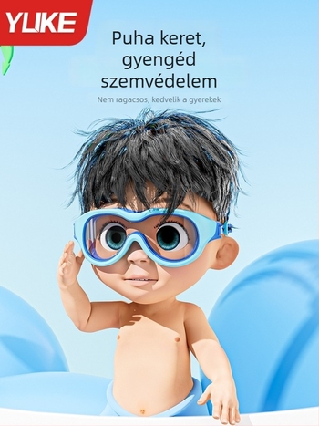 Gyerekeknek szóló úszószemüveg, nagy keret, anti-fog, vízálló, HD élesség, sapkát tartalmazó készlet