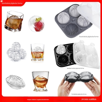 Gömb alakú szilikon jégkocka forma, 100 ml, gyors fagyás, könnyű kiemelés, logóval
