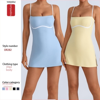 Női jóga ruha melltartó párnával és beépített leggingsszel – magas rugalmasság, 75% nylon, 25% spandex, gyorsan száradó, nedvességelvezető