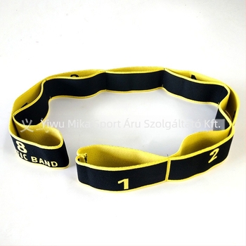 Myka jóga nyújtó szalag, kötött poliészter + latex fonal, figurás minta, jóga segédeszköz