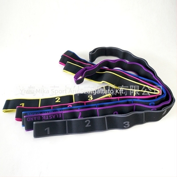 Myka jóga nyújtó szalag, kötött poliészter + latex fonal, figurás minta, jóga segédeszköz