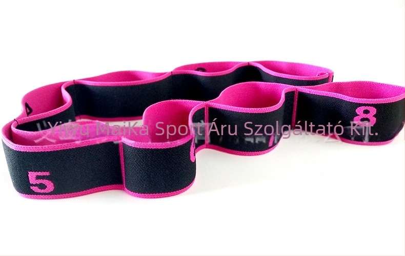 Myka jóga nyújtó szalag, kötött poliészter + latex fonal, figurás minta, jóga segédeszköz