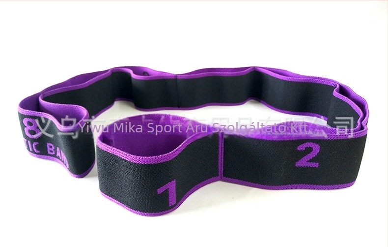 Myka jóga nyújtó szalag, kötött poliészter + latex fonal, figurás minta, jóga segédeszköz