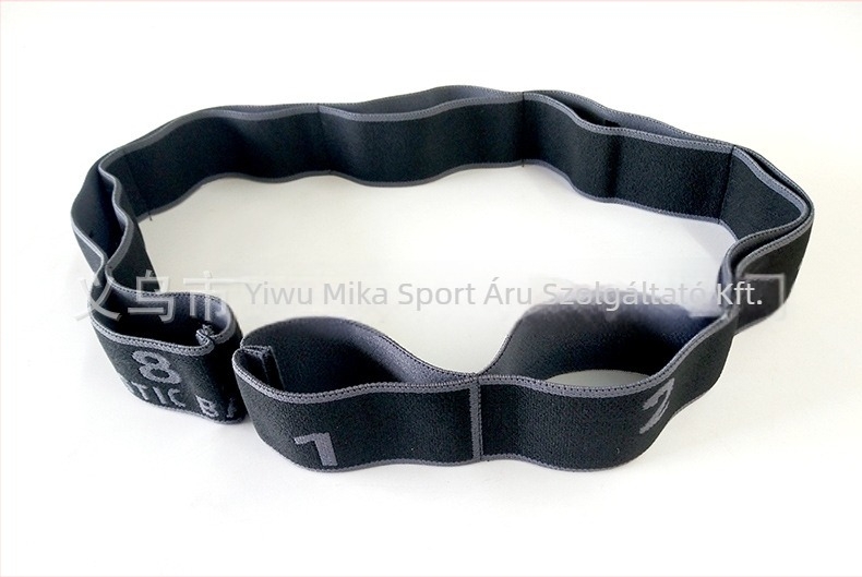 Myka jóga nyújtó szalag, kötött poliészter + latex fonal, figurás minta, jóga segédeszköz