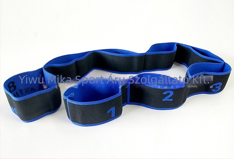 Myka jóga nyújtó szalag, kötött poliészter + latex fonal, figurás minta, jóga segédeszköz