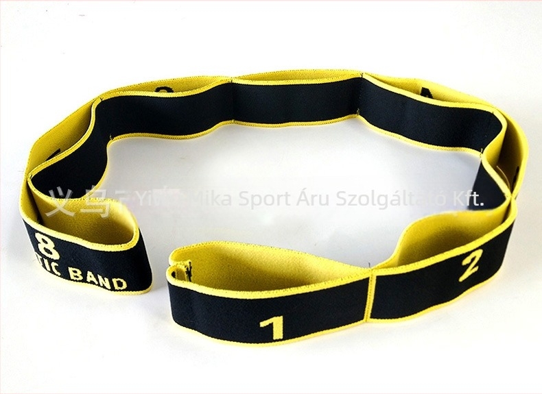 Myka jóga nyújtó szalag, kötött poliészter + latex fonal, figurás minta, jóga segédeszköz