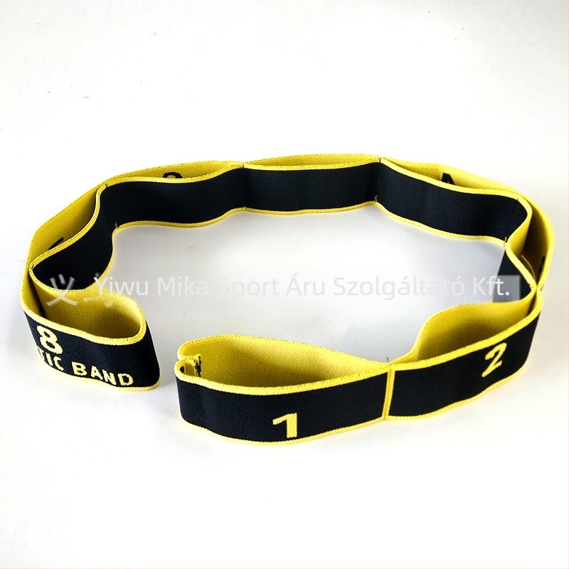 Myka jóga nyújtó szalag, kötött poliészter + latex fonal, figurás minta, jóga segédeszköz