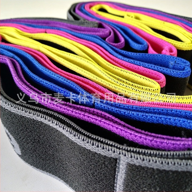 Myka jóga nyújtó szalag, kötött poliészter + latex fonal, figurás minta, jóga segédeszköz