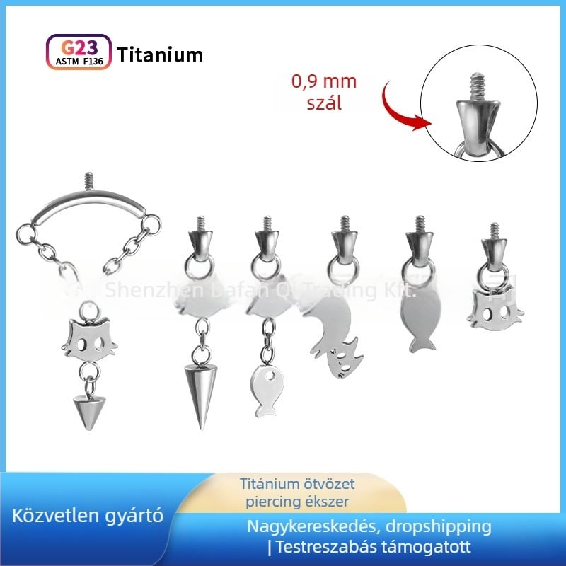 Titánötvözet fülbevalók – uniszex piercing ékszerek, fényes felület, állat/horoszkóp forma