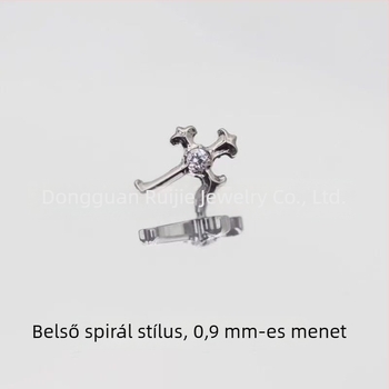 F136 titánötvözet kereszt alakú fülbevaló, vintage stílus, polírozott, 5A cirkónnal