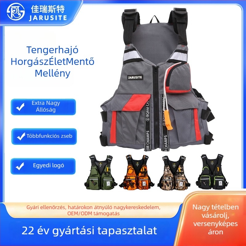 Jiarest Kültéri horgászmellény leválasztható mentőmellénnyel, Nylon Oxford anyag, gyöngyház pamut töltés, 5 zseb, horgászat, rafting és úszás