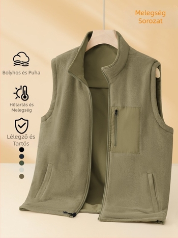 Férfi fleece mellény – kétoldalas, álló gallérral, téli meleg