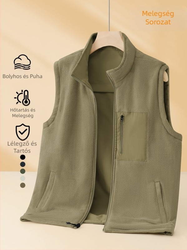 Férfi fleece mellény – kétoldalas, álló gallérral, téli meleg